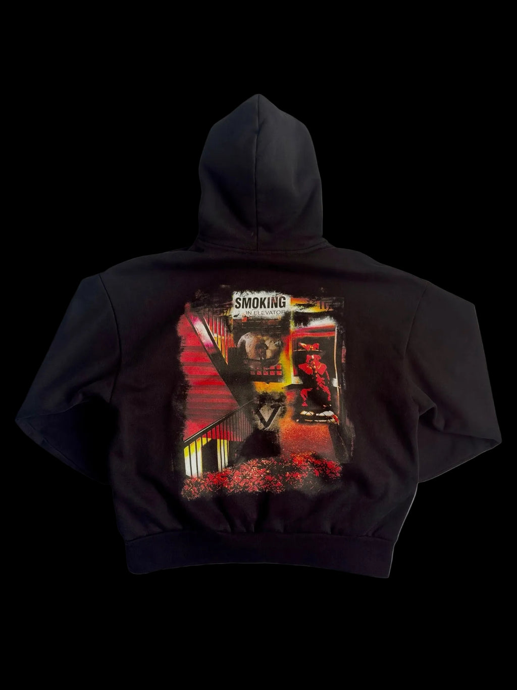 Back of black oversized hoodie featuring "Going Down?" artwork from Drop 001 by FOR THE THINKERS™.